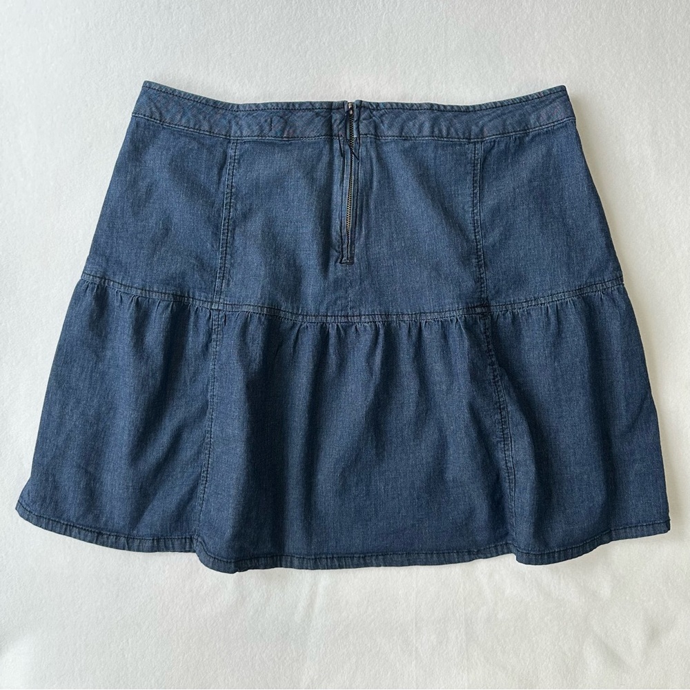 Baccini Flare Denim Skirt Pleated Dark Wash Zip Back Cotton Y2K Womens Size 14 - Picture 2 of 3